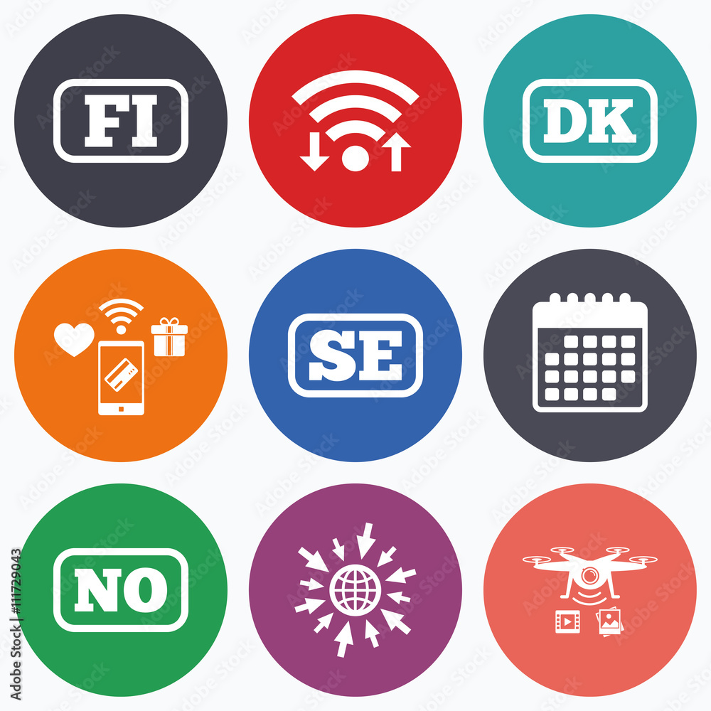 Language icons. FI, DK, SE and NO translation. Language icons. FI, DK, SE and NO translation.