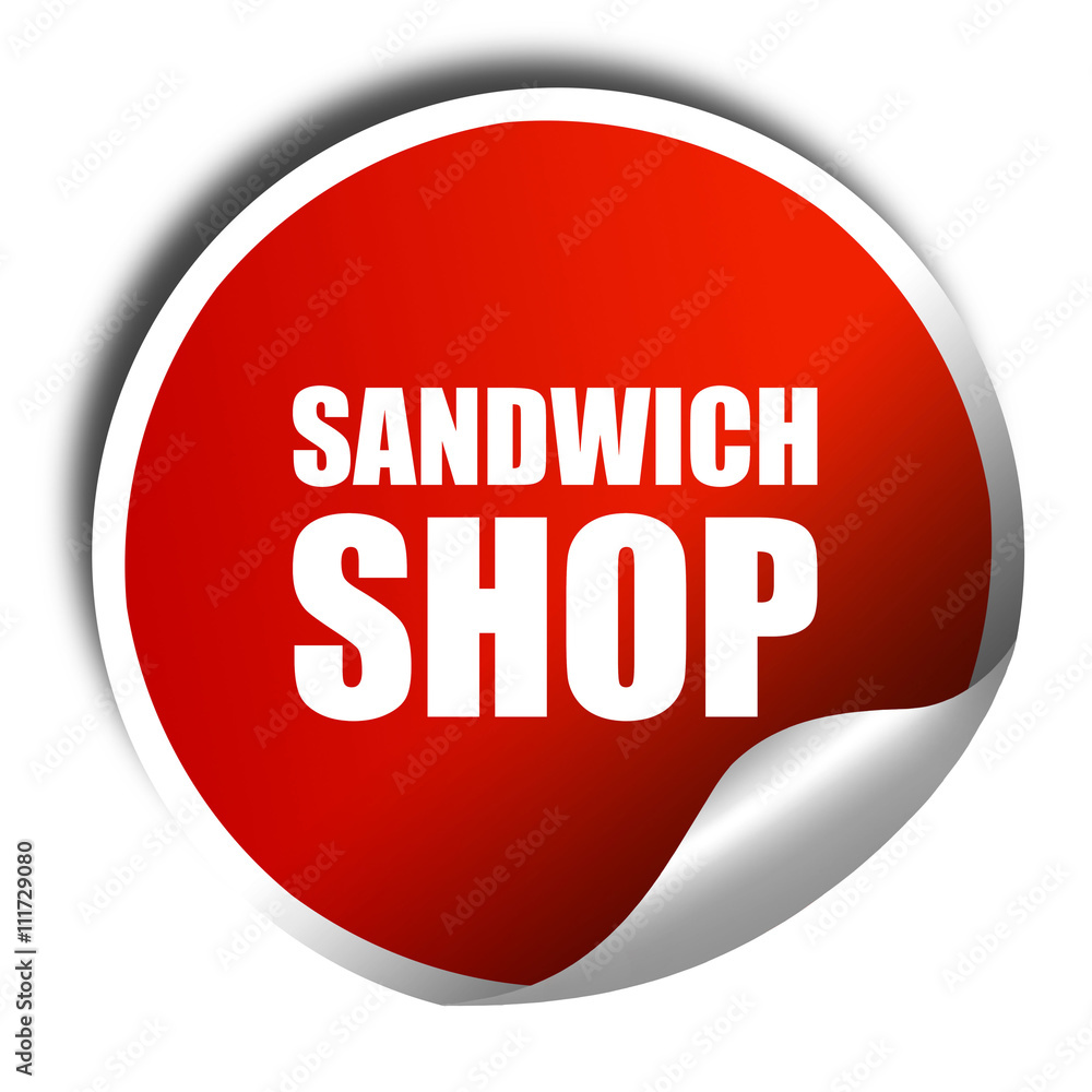 sandwich shop, 3D rendering, a red shiny sticker sandwich shop, 3D rendering, a red shiny sticker