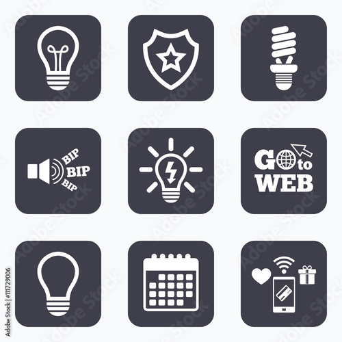 Light lamp icons. Energy saving symbols.