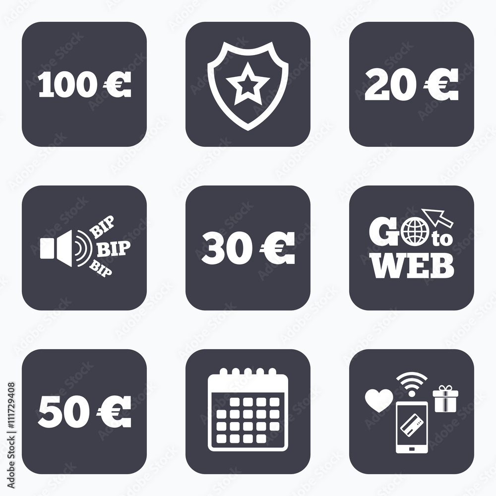 Money in Euro icons. Hundred, fifty EUR. Money in Euro icons. Hundred, fifty EUR.