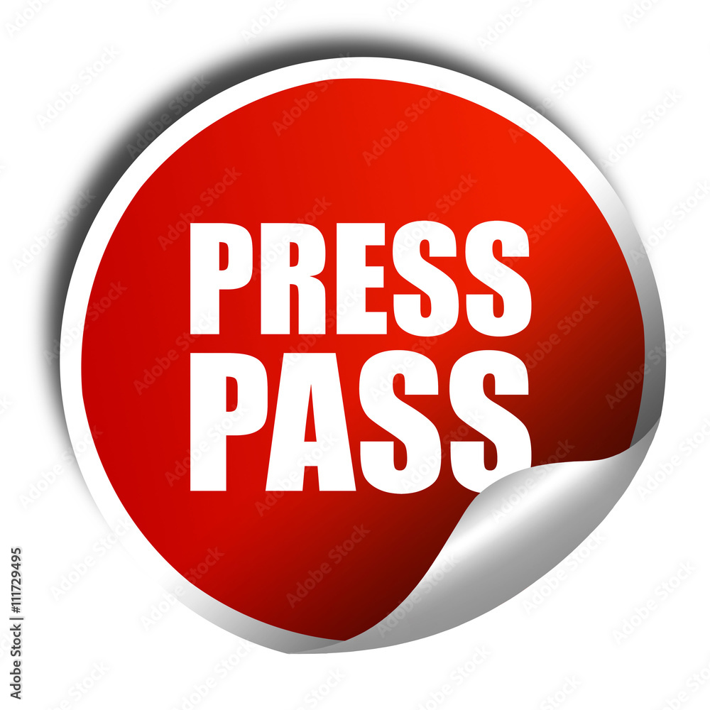 press pass, 3D rendering, a red shiny sticker press pass, 3D rendering, a red shiny sticker