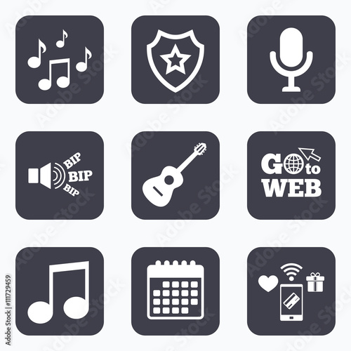 Music icons. Microphone, Acoustic guitar.