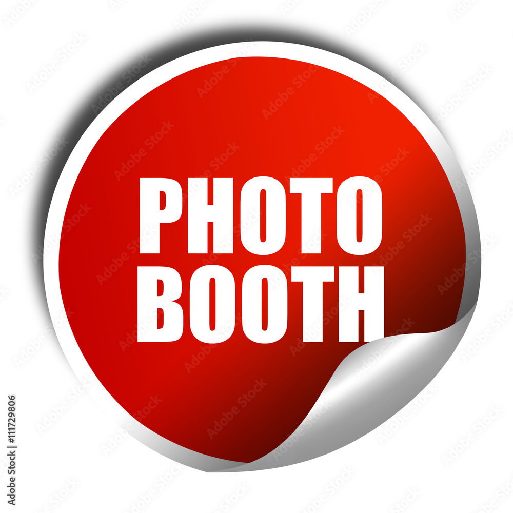 photo booth, 3D rendering, a red shiny sticker photo booth, 3D rendering, a red shiny sticker