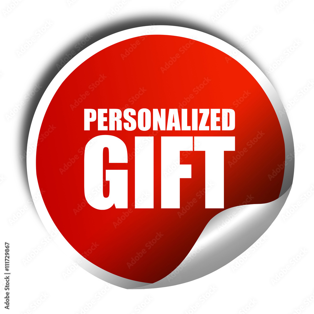 personalized gift, 3D rendering, a red shiny sticker personalized gift, 3D rendering, a red shiny sticker