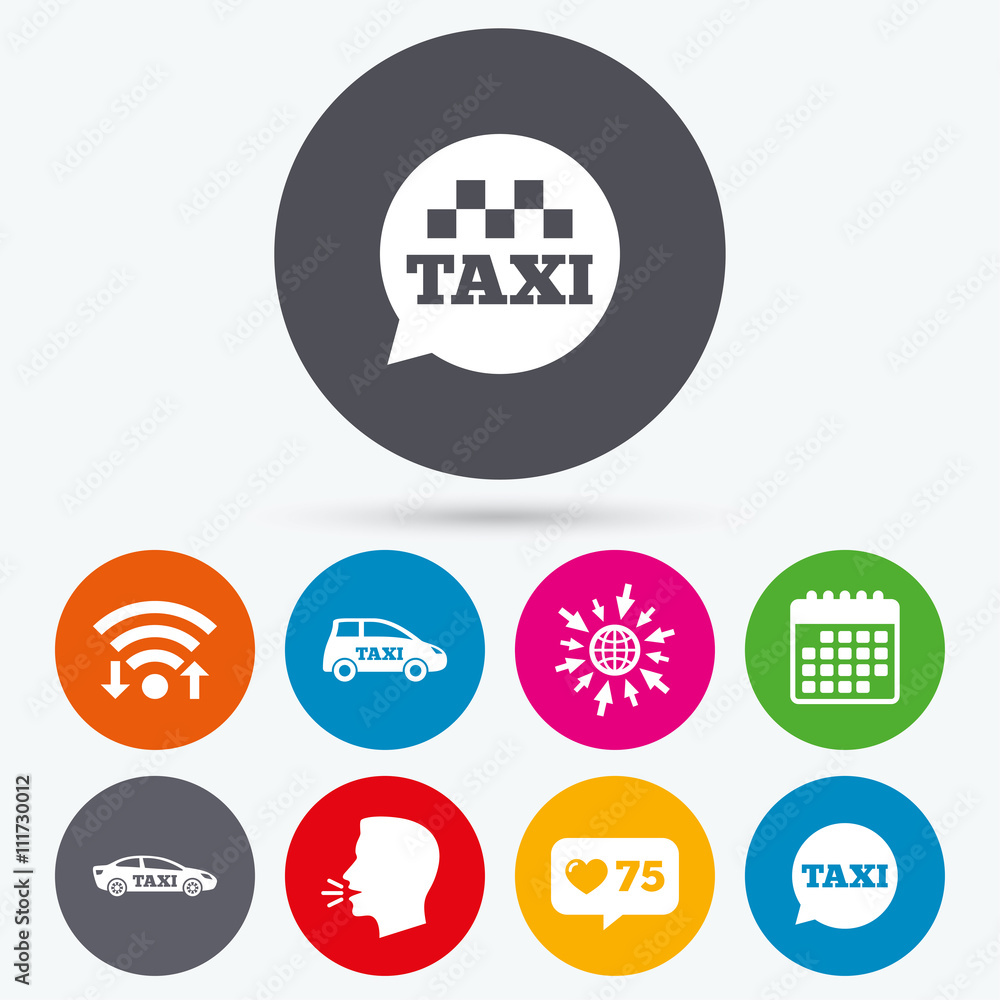 Public transport icons. Taxi speech bubble signs Public transport icons. Taxi speech bubble signs