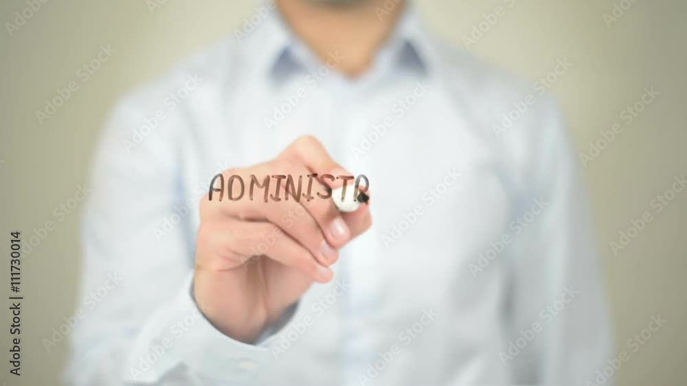 Administrative Assistant, Man writing on transparent screen Administrative Assistant, Man writing on transparent screen