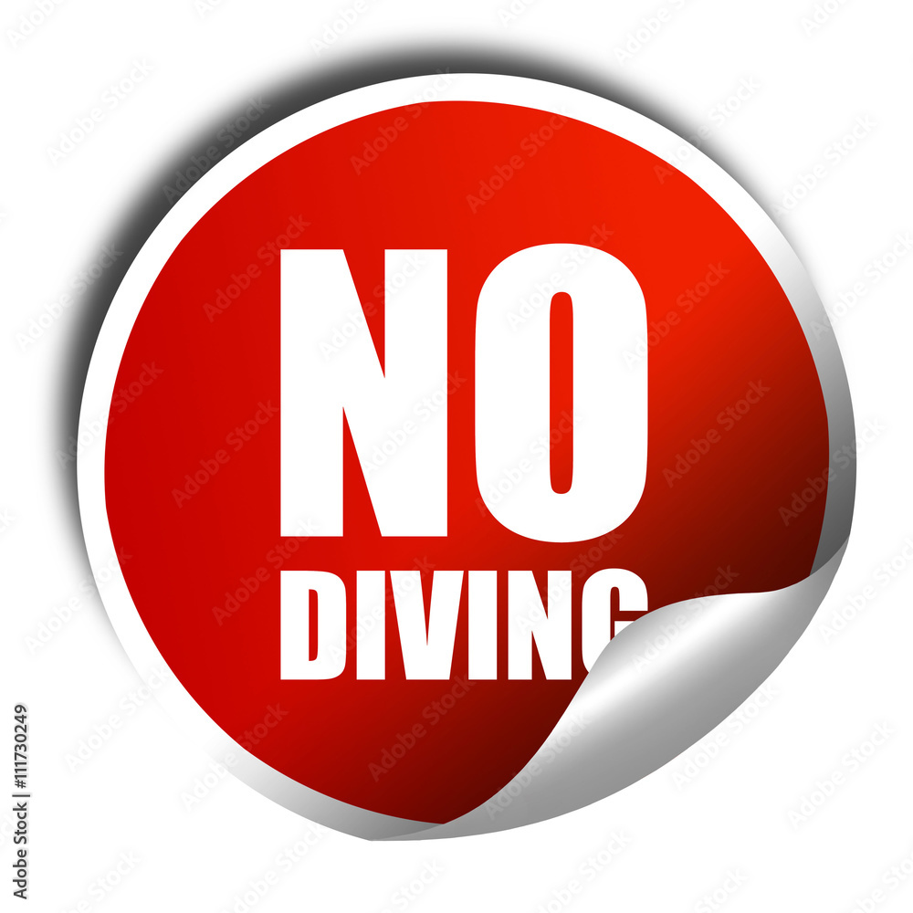 no diving, 3D rendering, a red shiny sticker no diving, 3D rendering, a red shiny sticker