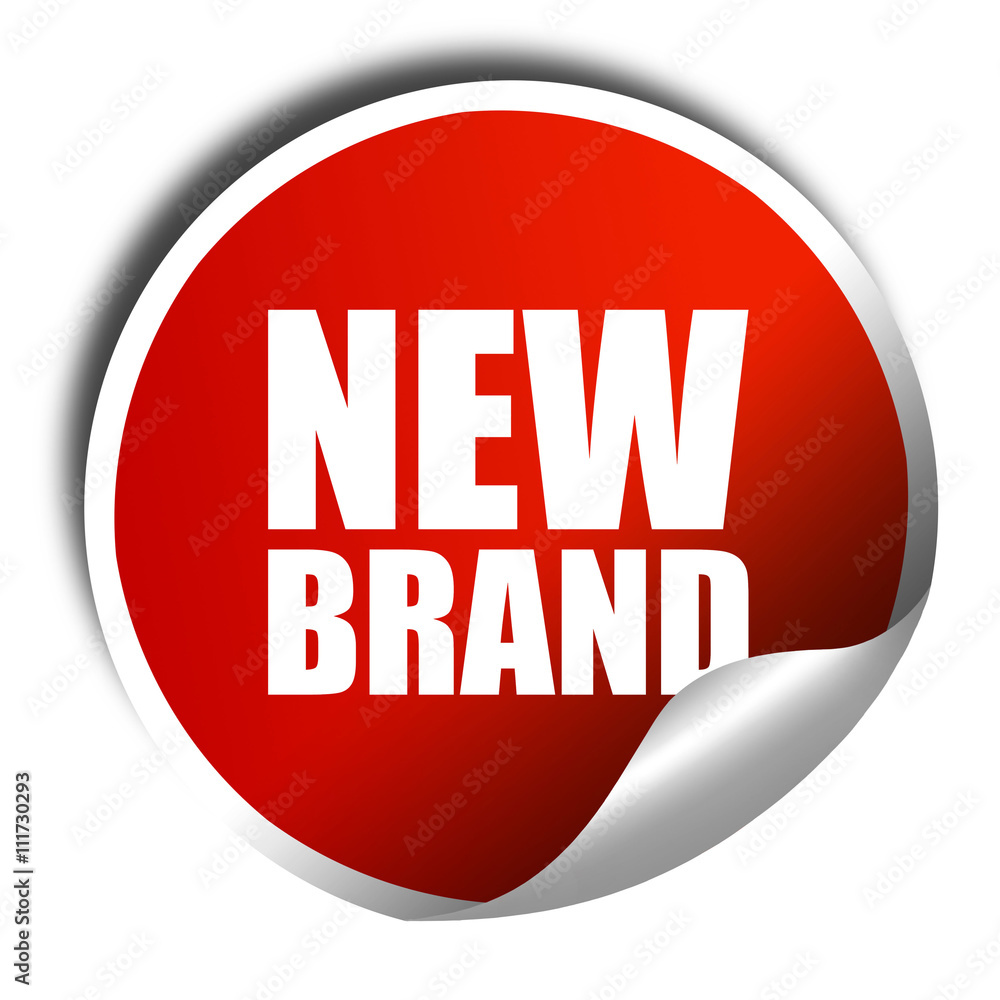 new brand, 3D rendering, a red shiny sticker new brand, 3D rendering, a red shiny sticker