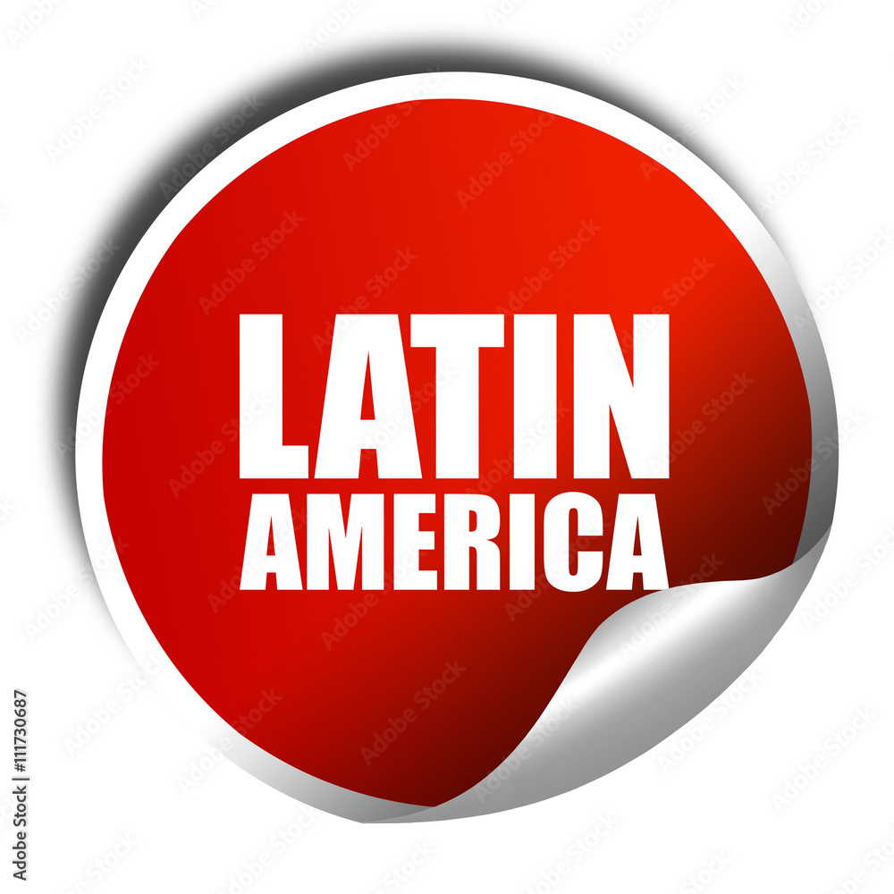 latin america, 3D rendering, a red shiny sticker latin america, 3D rendering, a red shiny sticker