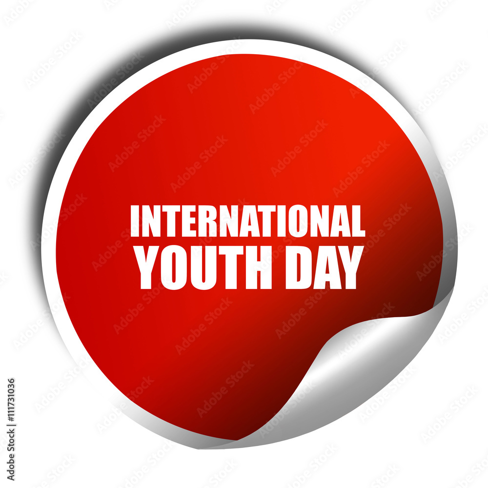 international youth day, 3D rendering, a red shiny sticker international youth day, 3D rendering, a red shiny sticker