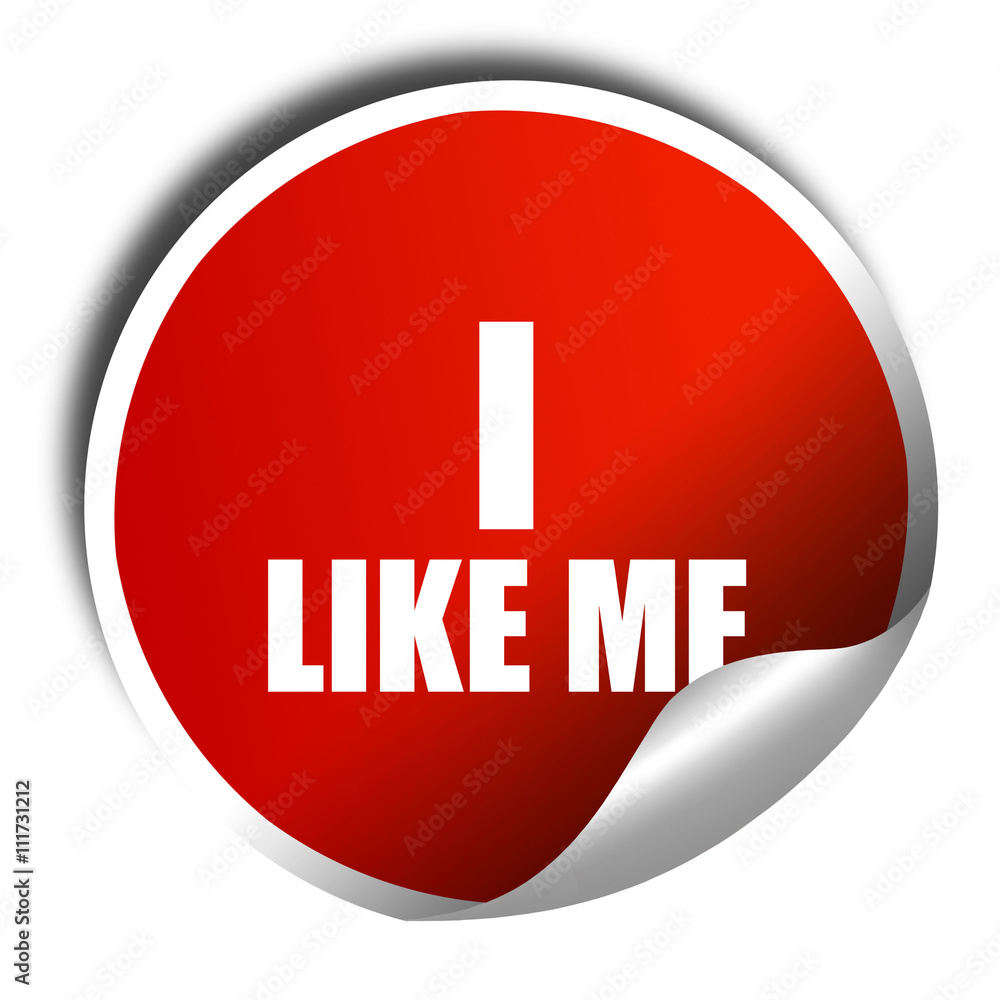 i like me, 3D rendering, a red shiny sticker i like me, 3D rendering, a red shiny sticker