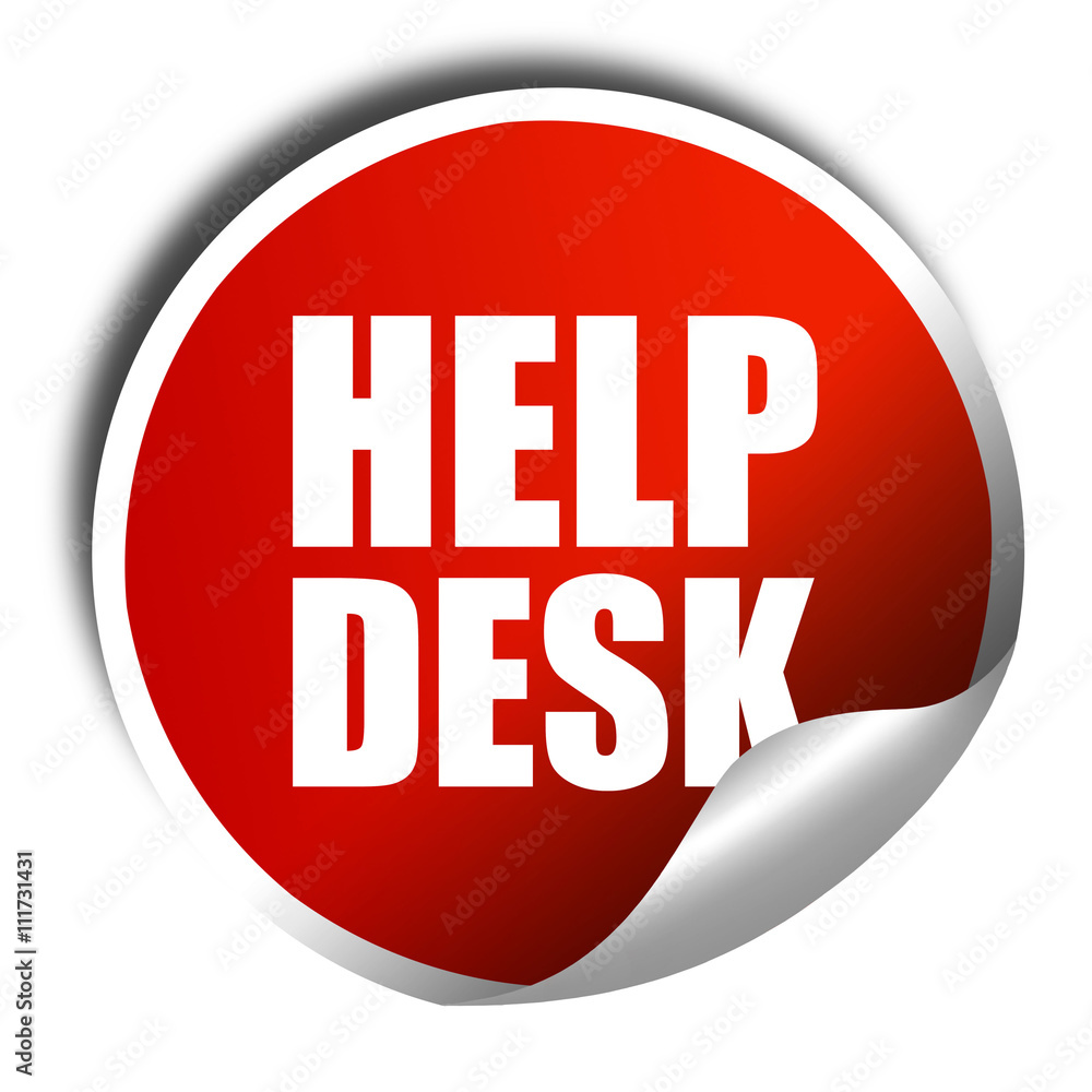 Helpdesk, 3D rendering, a red shiny sticker Helpdesk, 3D rendering, a red shiny sticker
