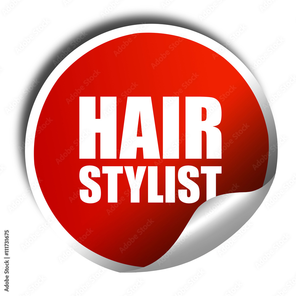 hair stylist, 3D rendering, a red shiny sticker hair stylist, 3D rendering, a red shiny sticker