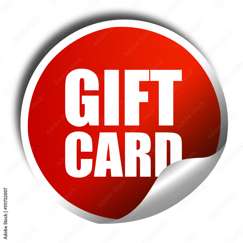 gift card, 3D rendering, a red shiny sticker