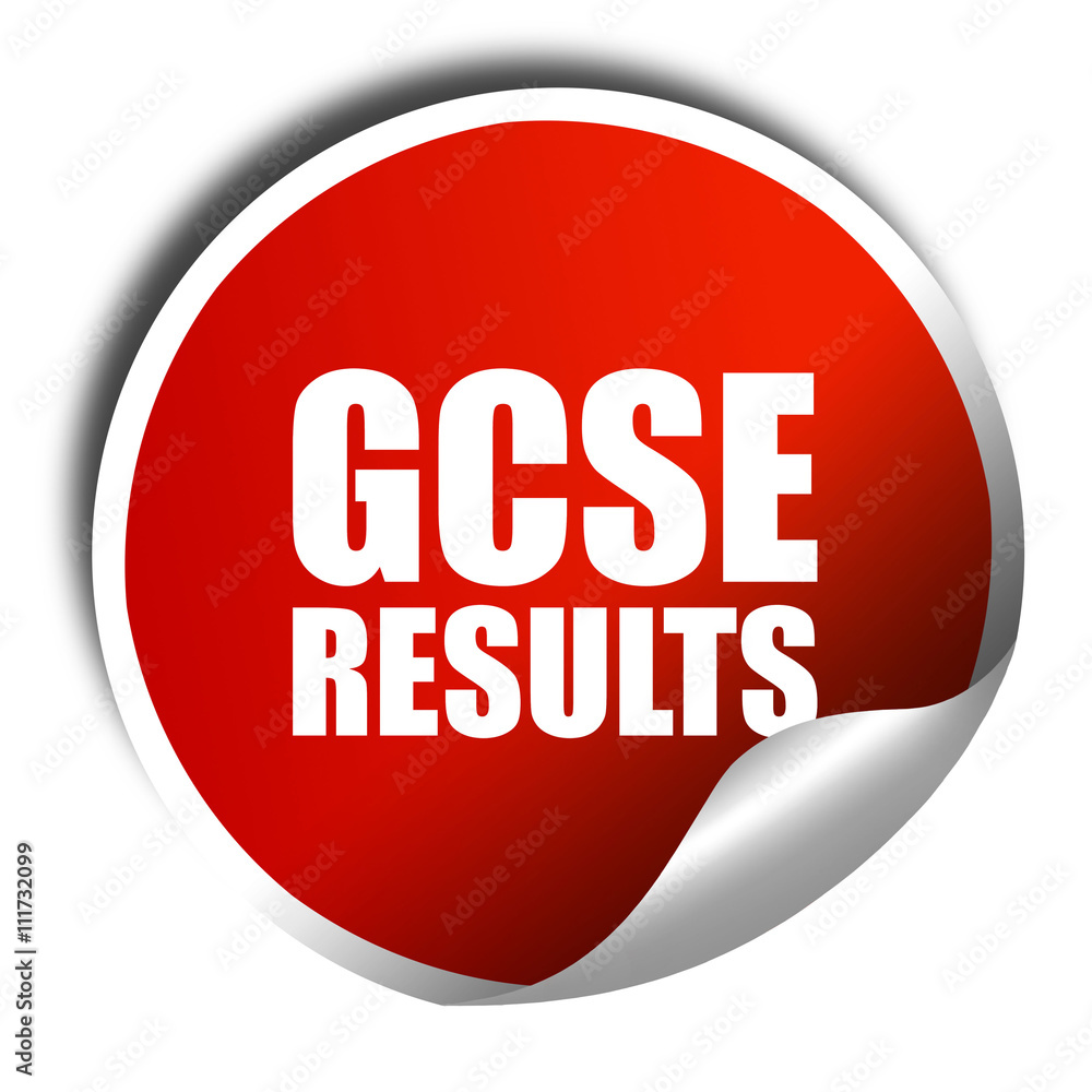 gcse results, 3D rendering, a red shiny sticker gcse results, 3D rendering, a red shiny sticker