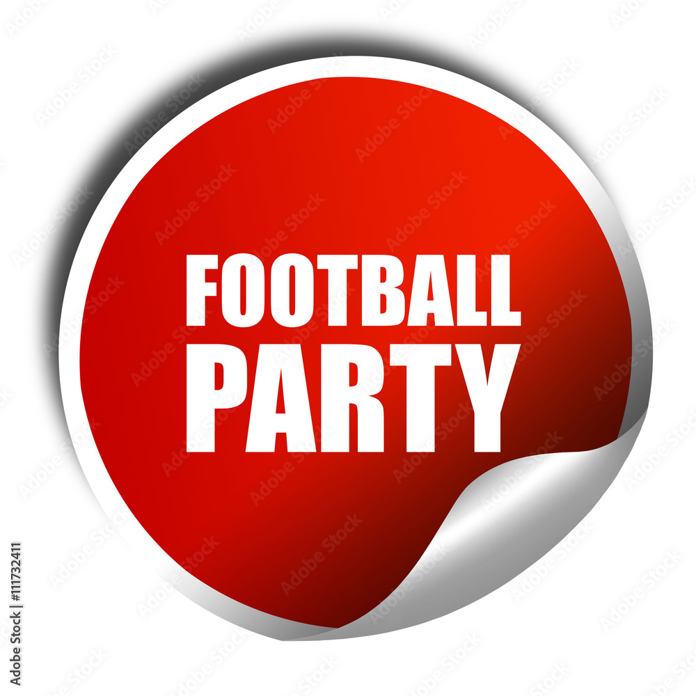 football party, 3D rendering, a red shiny sticker football party, 3D rendering, a red shiny sticker