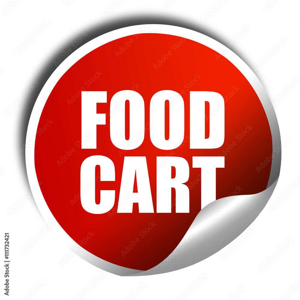 food cart, 3D rendering, a red shiny sticker food cart, 3D rendering, a red shiny sticker
