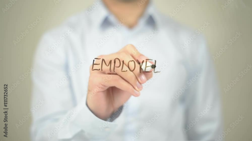 Employee Benefit, Man writing on transparent screen Employee Benefit, Man writing on transparent screen