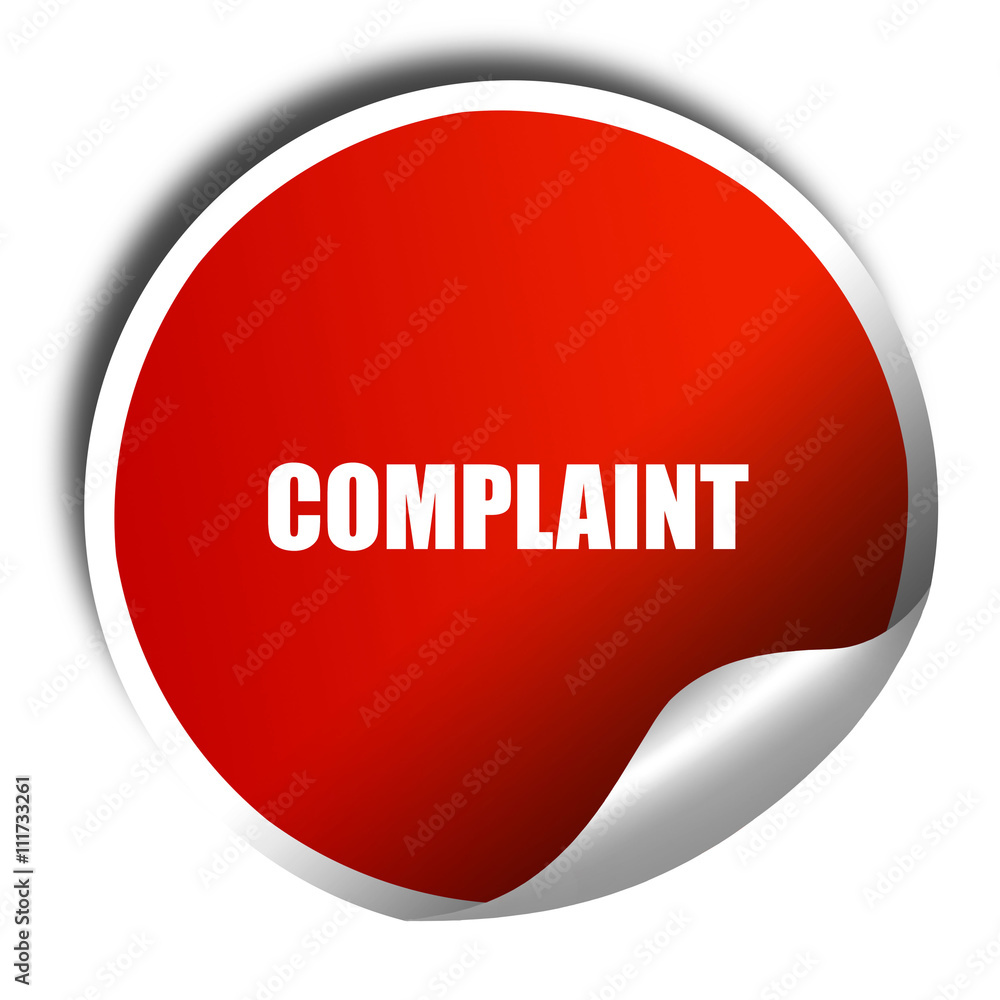 complaint, 3D rendering, a red shiny sticker complaint, 3D rendering, a red shiny sticker
