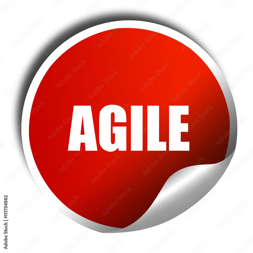 agile, 3D rendering, a red shiny sticker agile, 3D rendering, a red shiny sticker