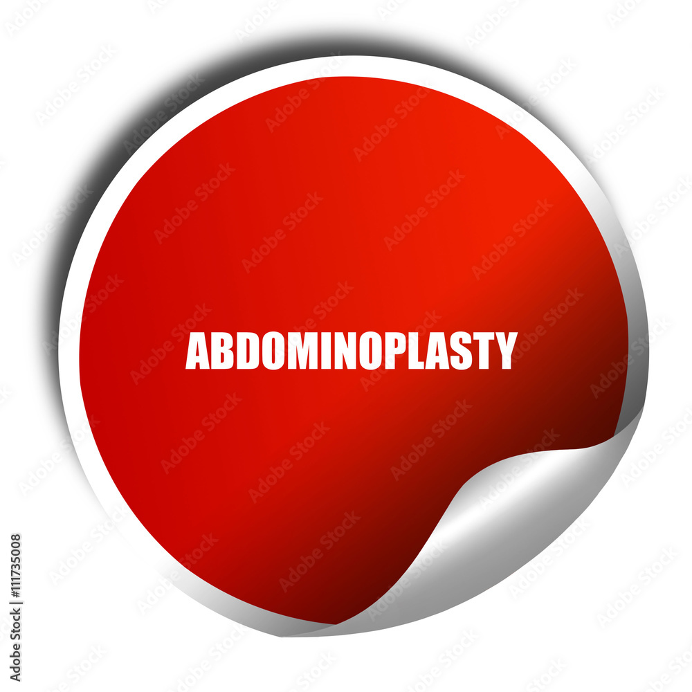abdominoplasty, 3D rendering, a red shiny sticker