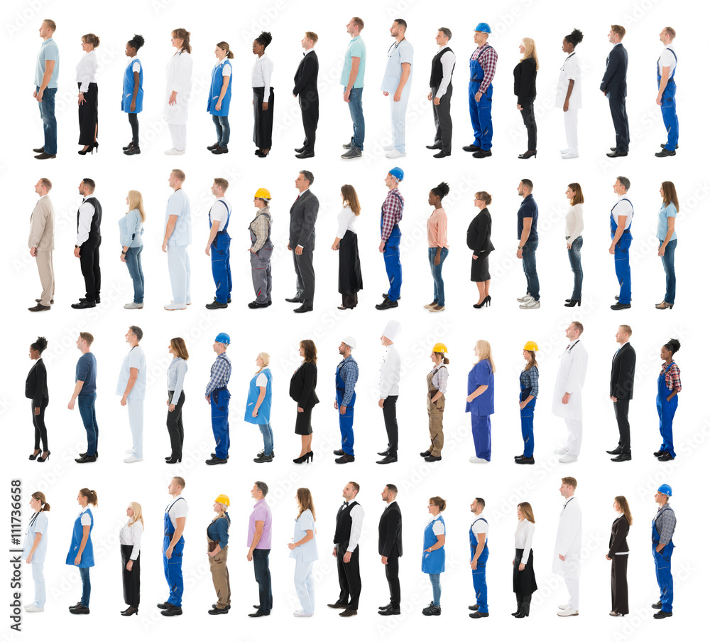 People With Various Profession Standing In Line