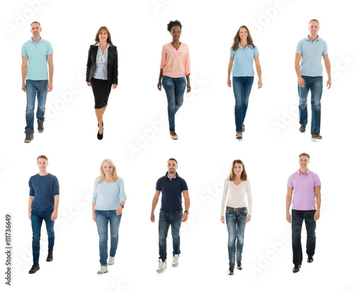 Creative People Walking Over White Background