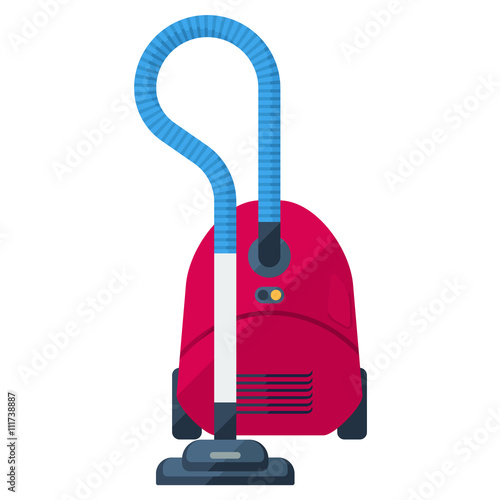 Vacuum cleaner flat icon. Red domestic dustsucker or hoover