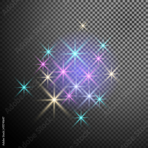Glowing stars as design element isolated on transparent backgrou