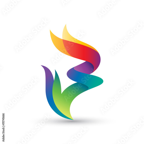 Abstract Fire Colorful Number Three or Letter B Logo