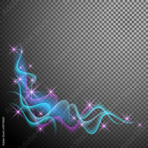Glowing stars and wave smoke as design element isolated on trans