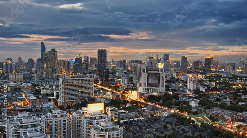Bangkok cityscape with spring sunset