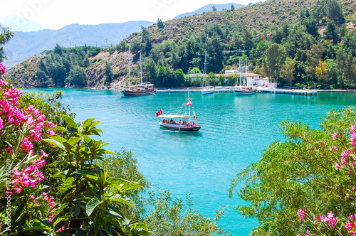 Yacht on the sea, beautiful bay in Turkey photo