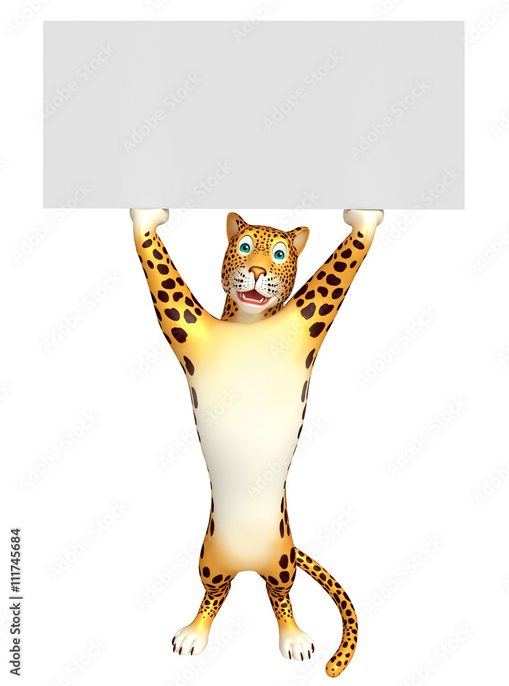Obraz premium fun Leopard cartoon character with board