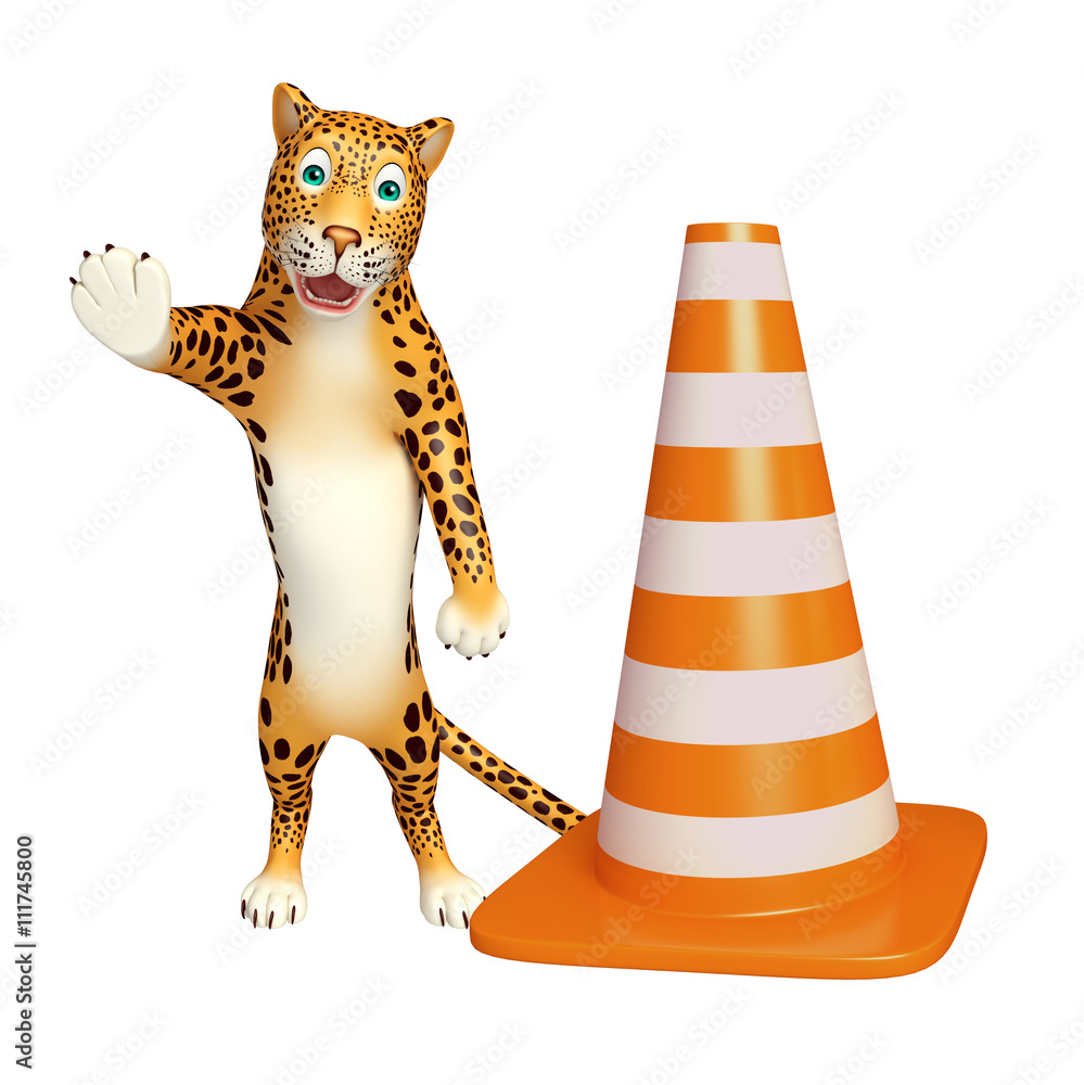 Fototapeta premium fun Leopard cartoon character with construction cone