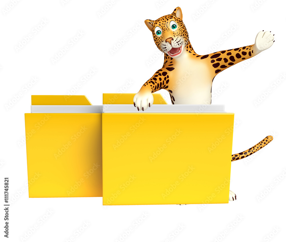 Obraz premium Leopard cartoon character with folder