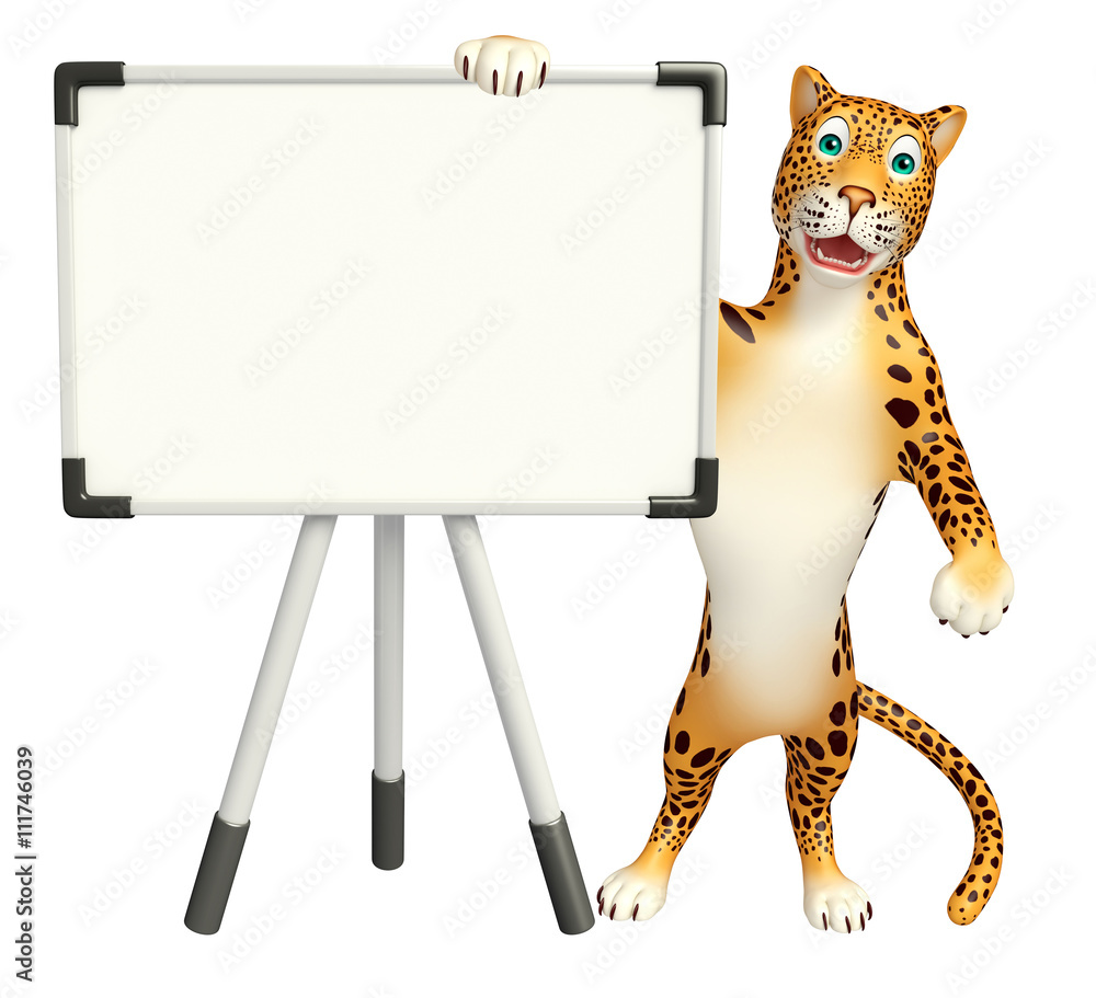 Obraz premium fun Leopard cartoon character with display board
