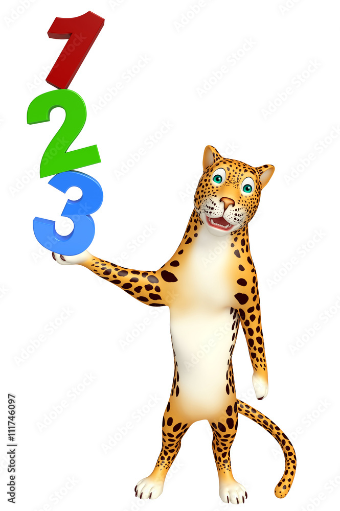 Fototapeta premium fun Leopard cartoon character with 123 sign