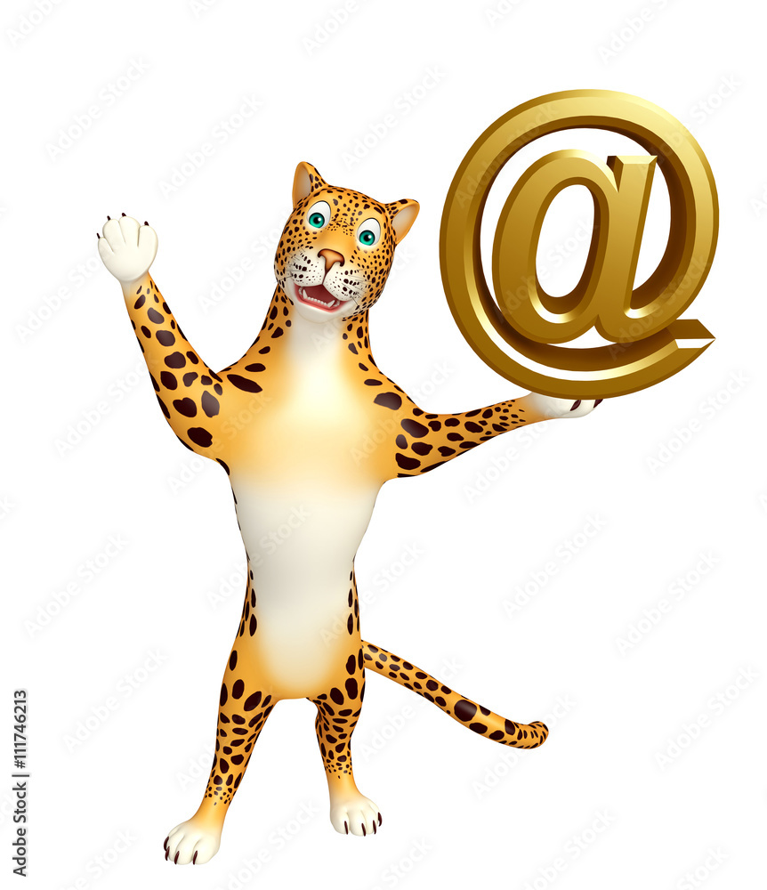 Fototapeta premium cute Leopard cartoon character with at the rate sign