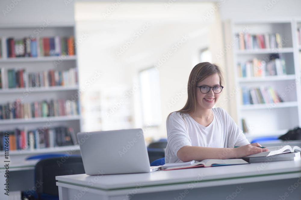 female student study in school library female student study in school library