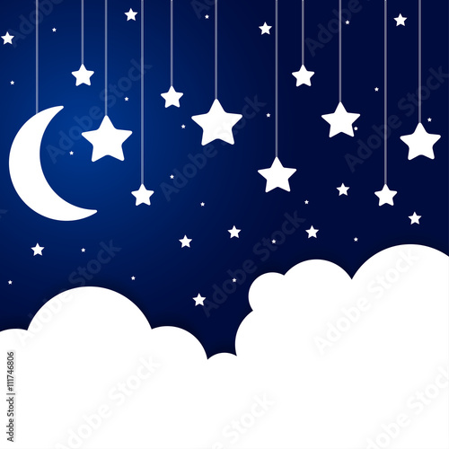 Elements of paper clouds and stars on a string.