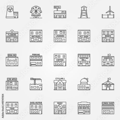 City buildings icon vector set