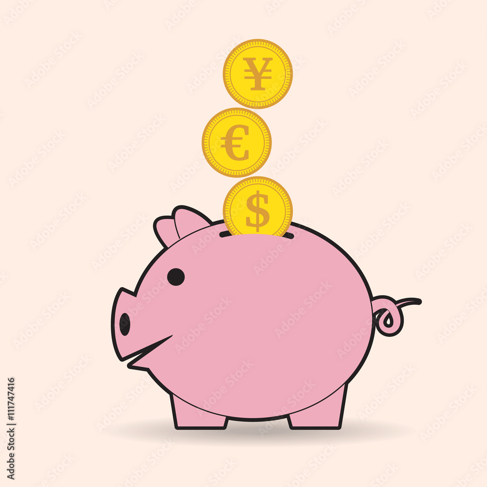 Fototapeta premium Piggy bank with coins, vector illustration