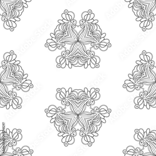 Coloring Page for adults. Abstract ornamental vintage seamless pattern.