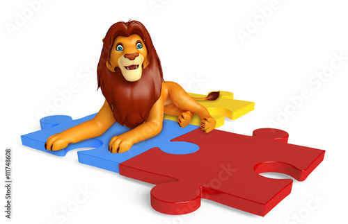 fun Lion cartoon character with puzzle