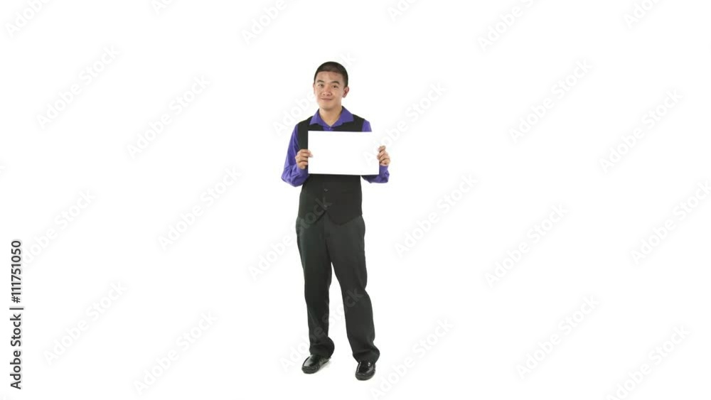 model isolated on white confident with balnk sign model isolated on white confident with balnk sign