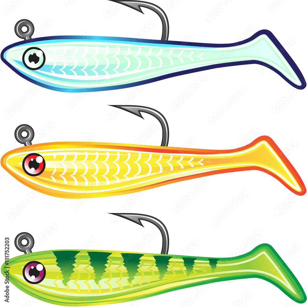 Soft plastic fishing lure bait fish imitation jig Vector illustr Soft plastic fishing lure bait fish imitation jig Vector illustr
