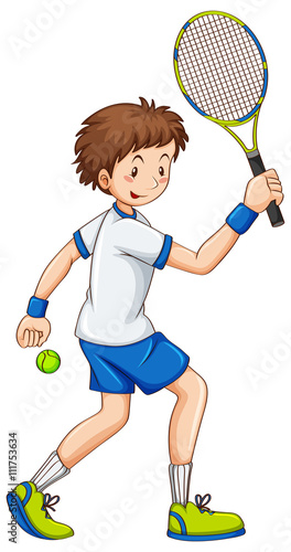 Tennis player hitting ball with racket © blueringmedia
