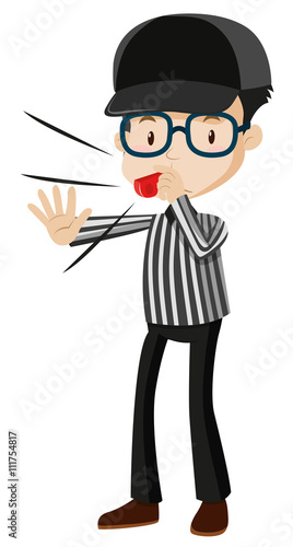Referee blowing red whistle