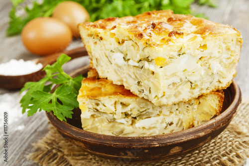 Pie with cabbage and eggs